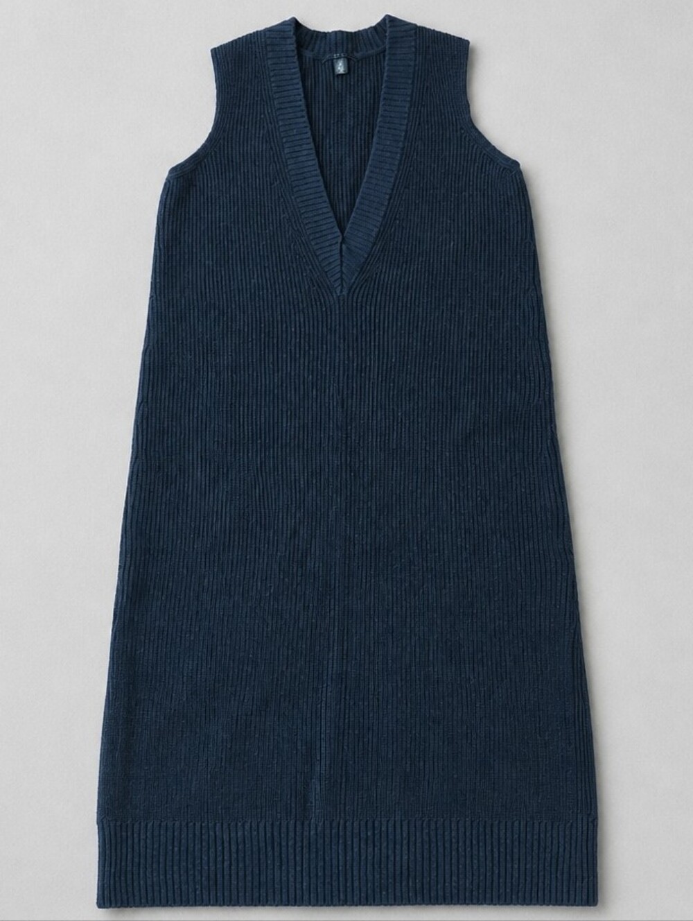COS Navy Ribbed V-Neck Knit Midi Wool Dress